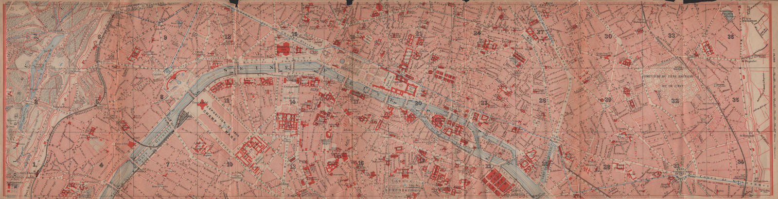 CENTRAL PARIS town city plan de la ville. 1e 2e 3e 4e 6e 11e 16e 20e 1900 map